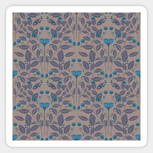 William Morris inspired pattern, floral pattern, autumn flowers in blue Sticker